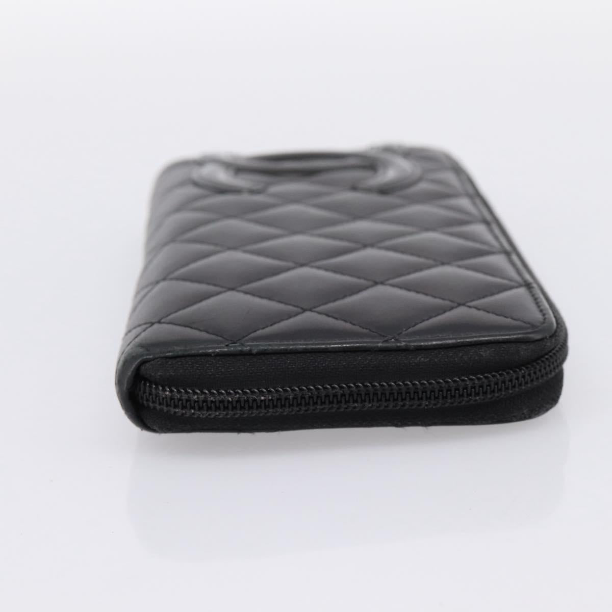 CHANEL Matelasse Cambon Line Long Wallet Leather Black Silver CC Auth 198869A
