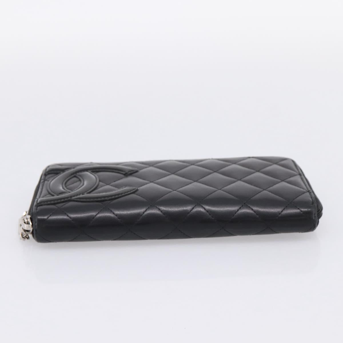 CHANEL Matelasse Cambon Line Long Wallet Leather Black Silver CC Auth 198869A
