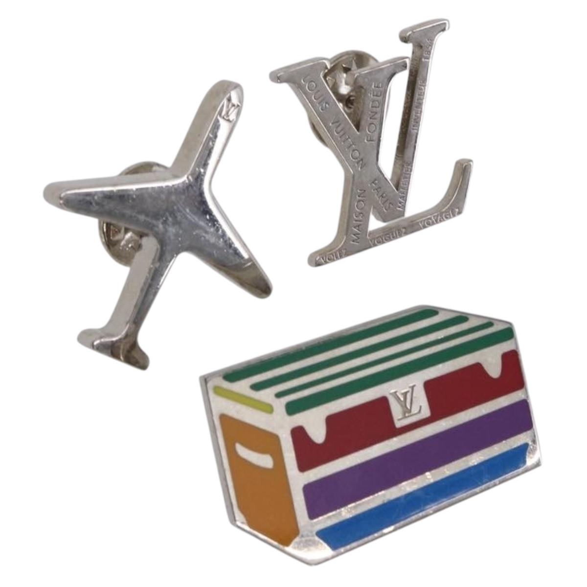 LOUIS VUITTON Brooch metal 3Set Silver M63476 LV Auth 198873V