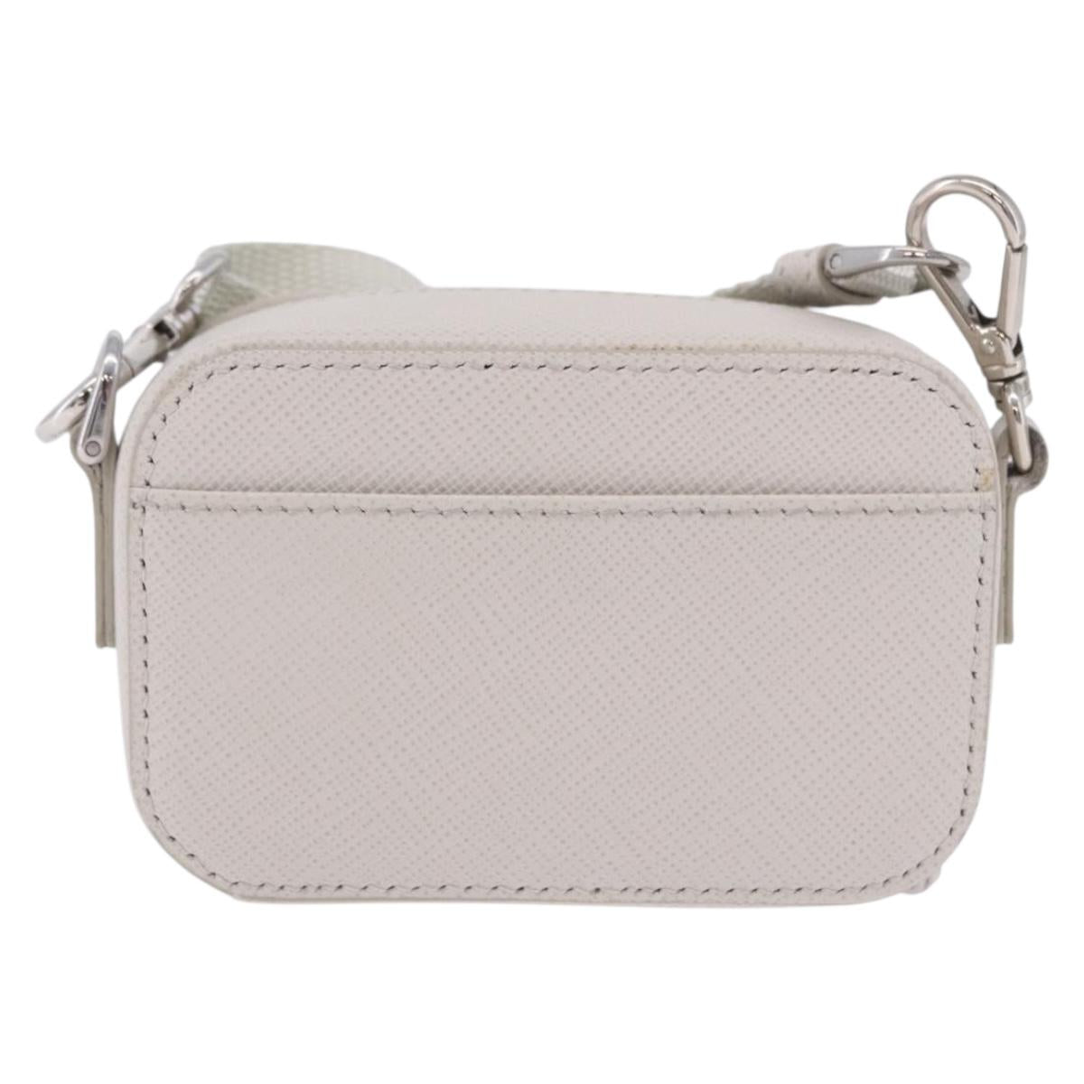 PRADA Shoulder Pouch Saffiano Ivory Silver Auth 198874V