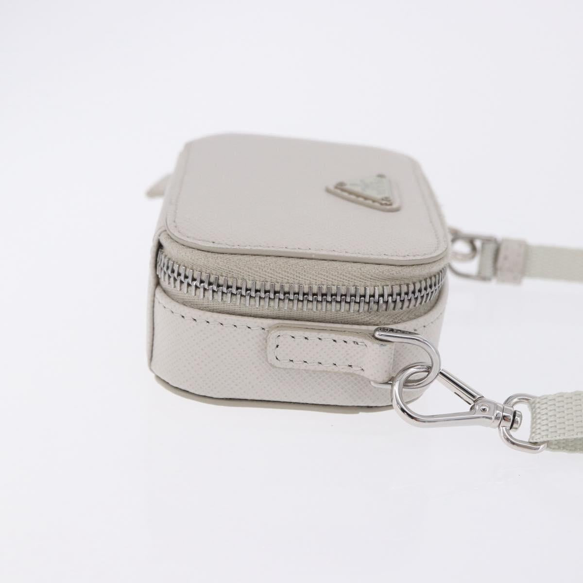 PRADA Shoulder Pouch Saffiano Ivory Silver Auth 198874V