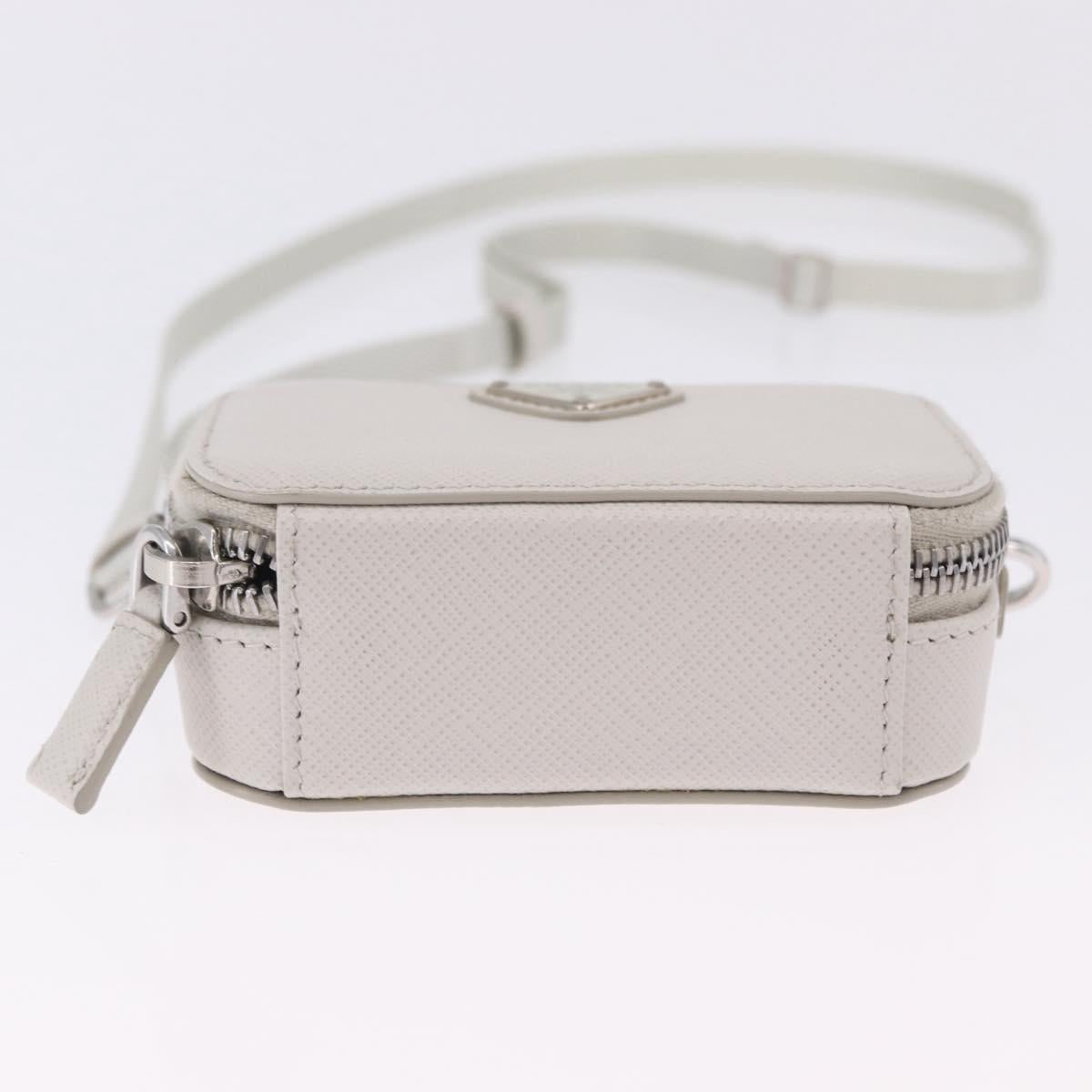 PRADA Shoulder Pouch Saffiano Ivory Silver Auth 198874V