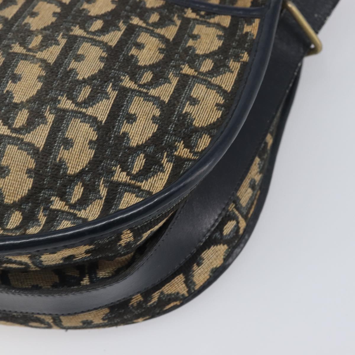 Christian Dior Trotter Canvas Shoulder Bag Navy Gold Tone Auth 198886