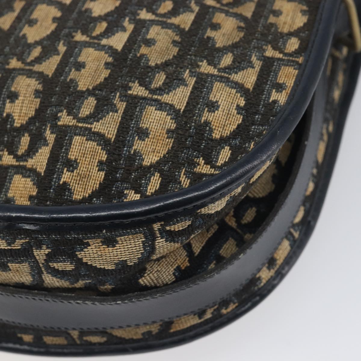 Christian Dior Trotter Canvas Shoulder Bag Navy Gold Tone Auth 198886