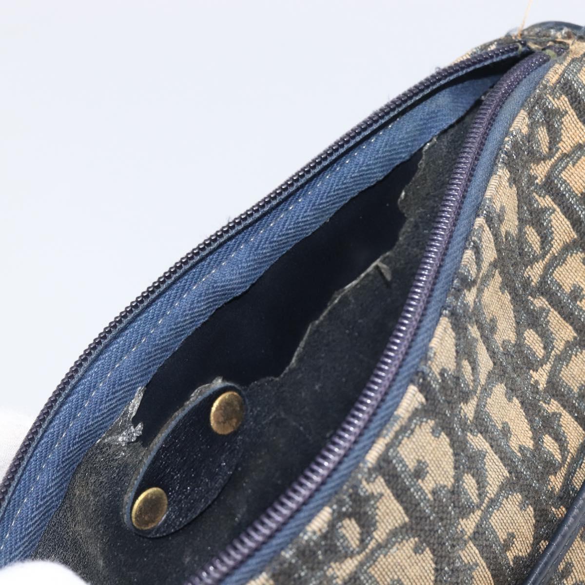 Christian Dior Trotter Canvas Shoulder Bag Navy Gold Tone Auth 198886