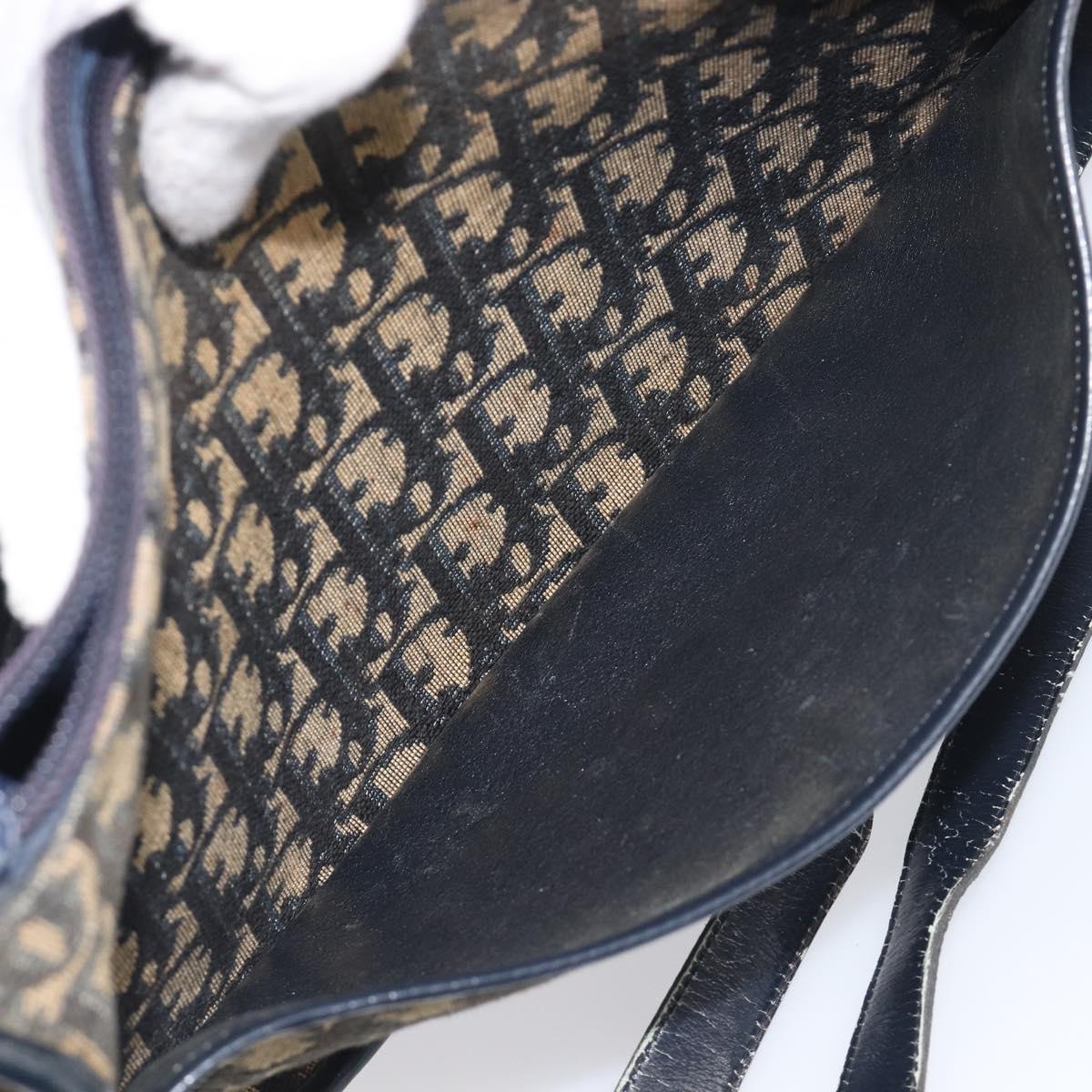 Christian Dior Trotter Canvas Shoulder Bag Navy Gold Tone Auth 198886