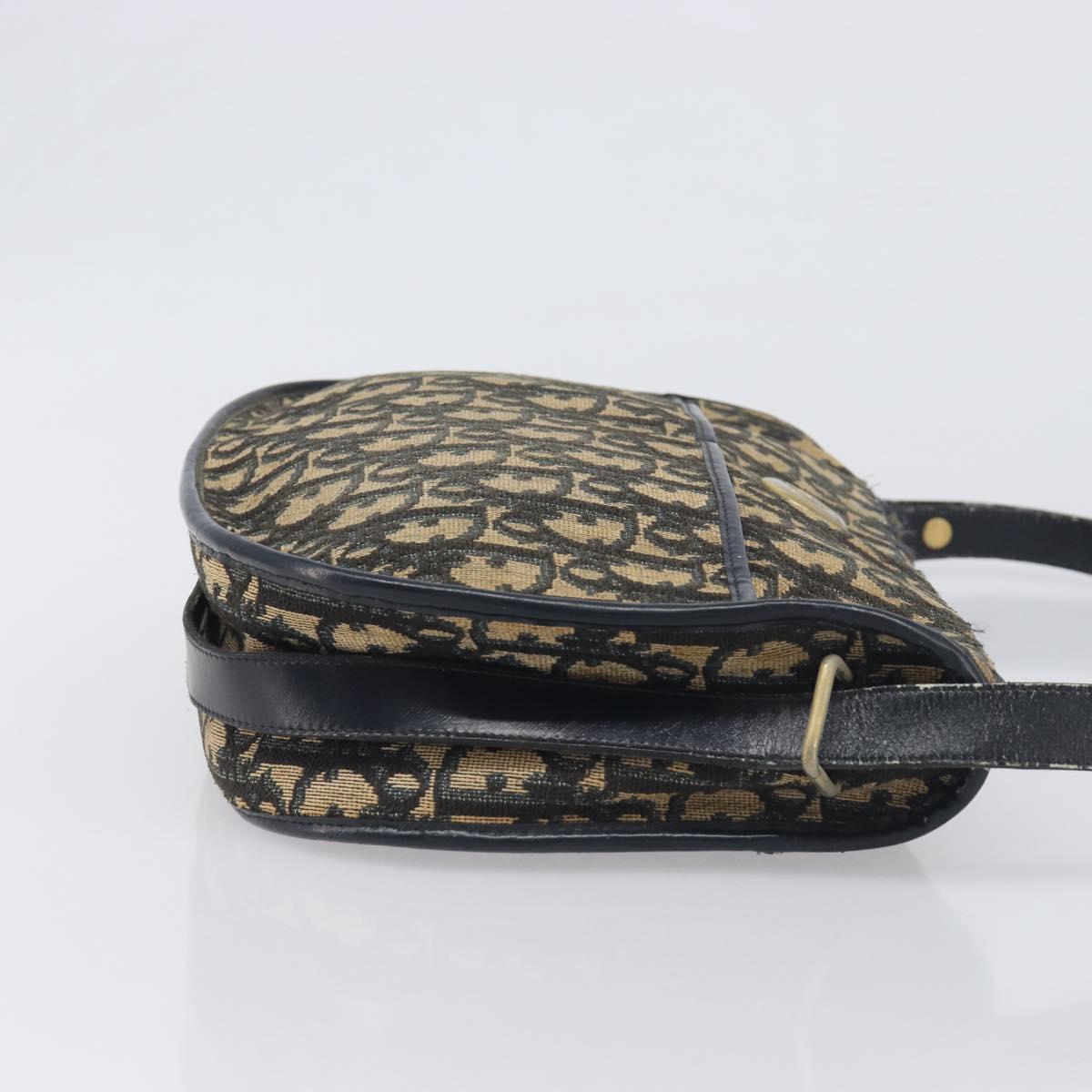 Christian Dior Trotter Canvas Shoulder Bag Navy Gold Tone Auth 198886