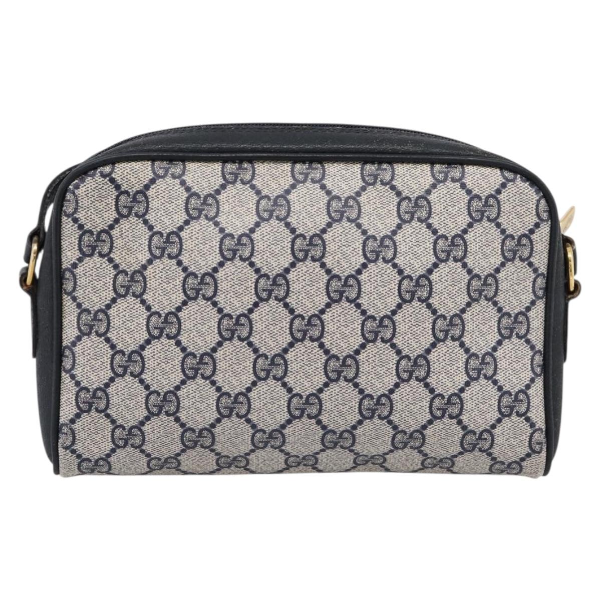 GUCCI GG Supreme Sherry Line Shoulder Bag PVC Navy Gold 116 02 089 Auth 198887