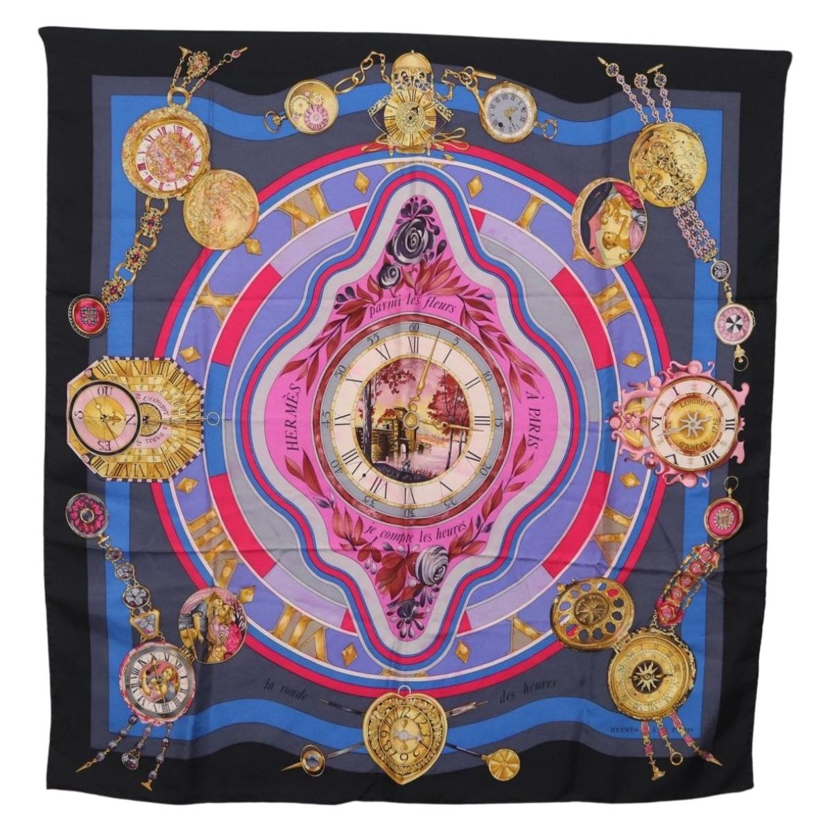 HERMES Carre 90 Scarf Silk Blue Pink Auth 198891