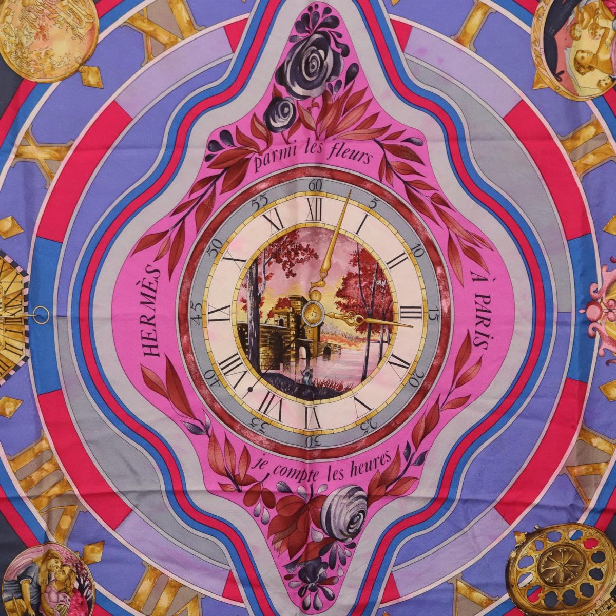 HERMES Carre 90 Scarf Silk Blue Pink Auth 198891