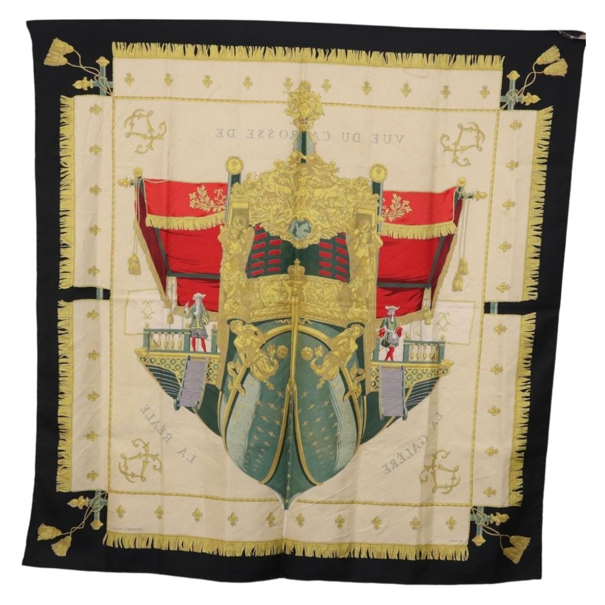 HERMES Carre 90 Scarf Silk Beige Black Auth 198892
