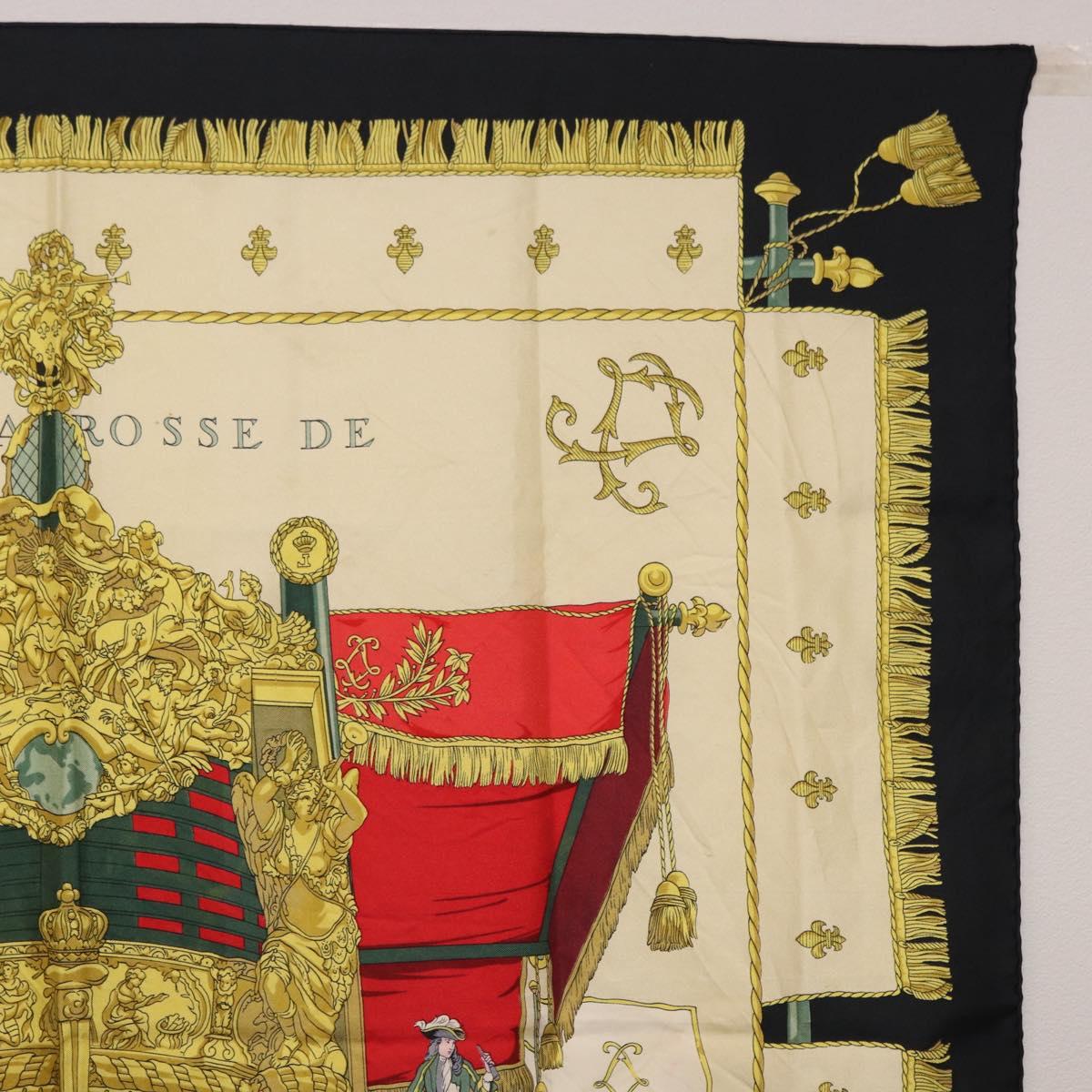 HERMES Carre 90 Scarf Silk Beige Black Auth 198892