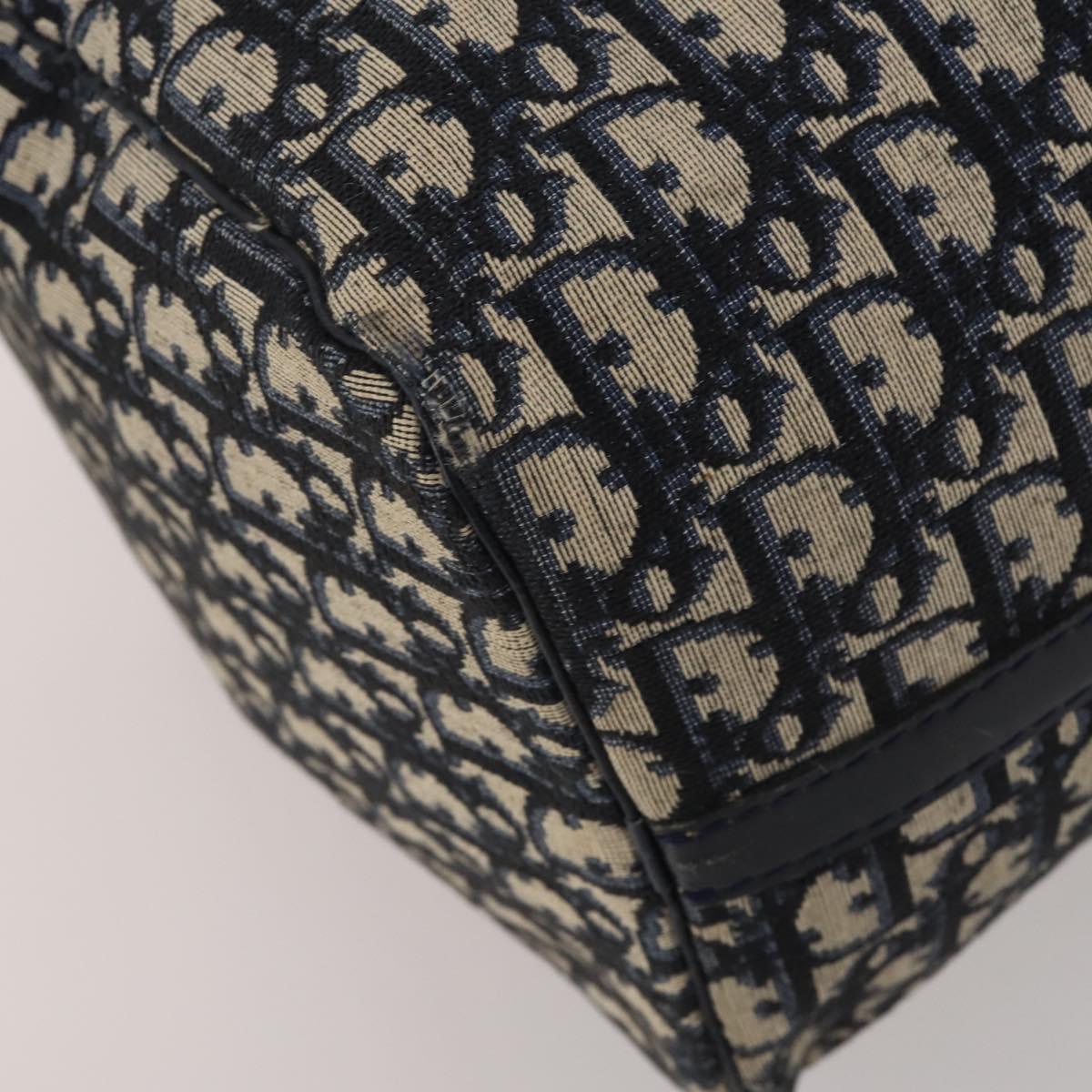 Christian Dior Trotter Canvas Boston Bag Navy Silver Auth 198893
