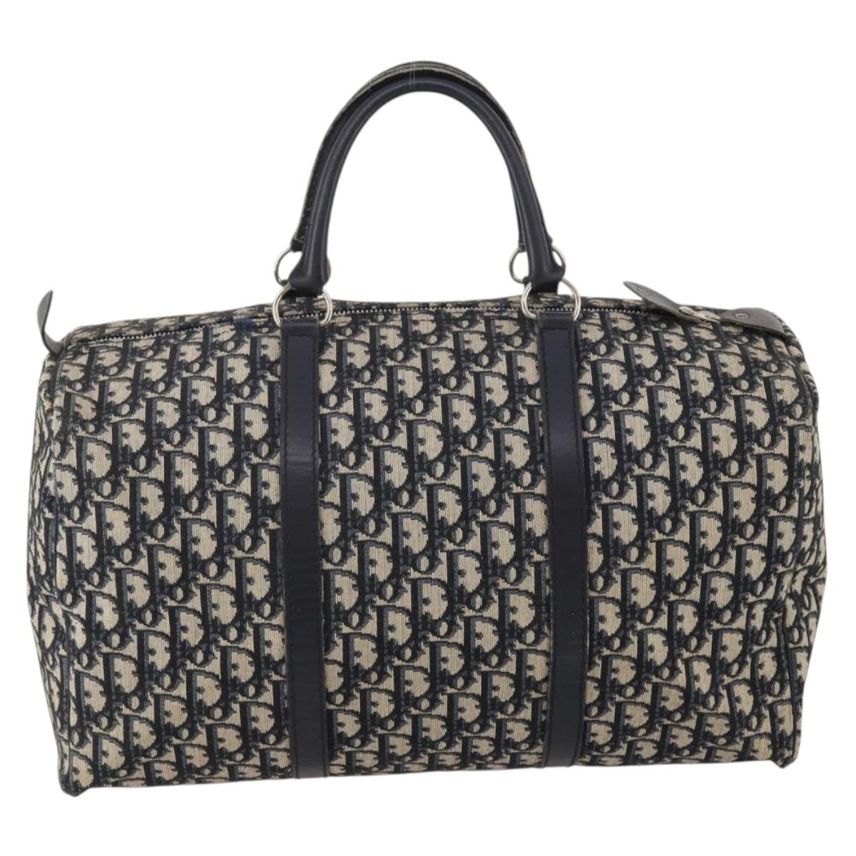 Christian Dior Trotter Canvas Boston Bag Navy Silver Auth 198893