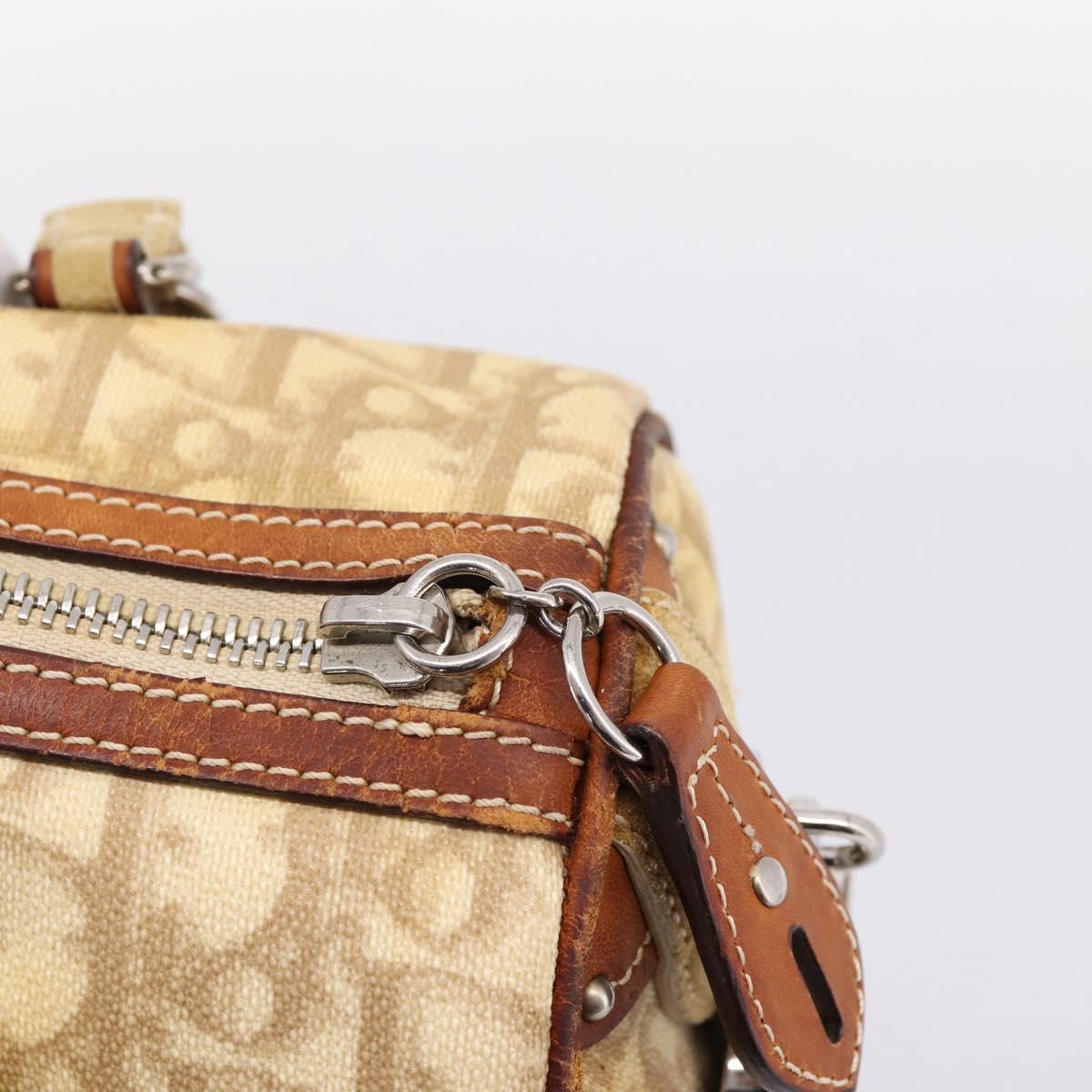 Christian Dior Romantic Chain Hand Bag PVC Leather Beige Silver Auth 198896