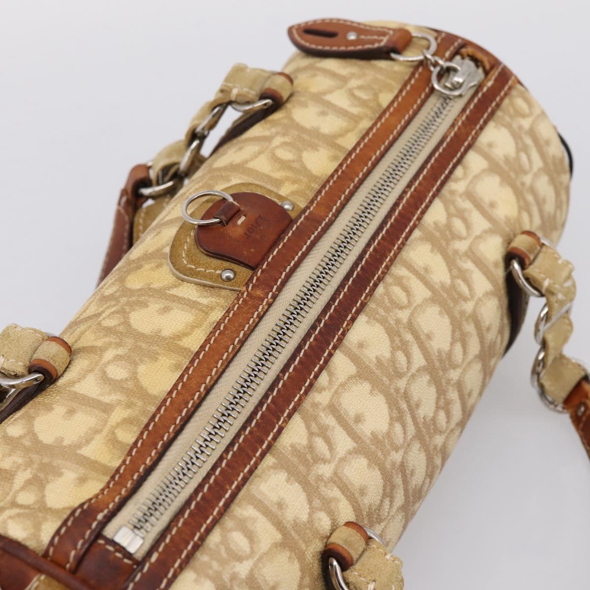 Christian Dior Romantic Chain Hand Bag PVC Leather Beige Silver Auth 198896