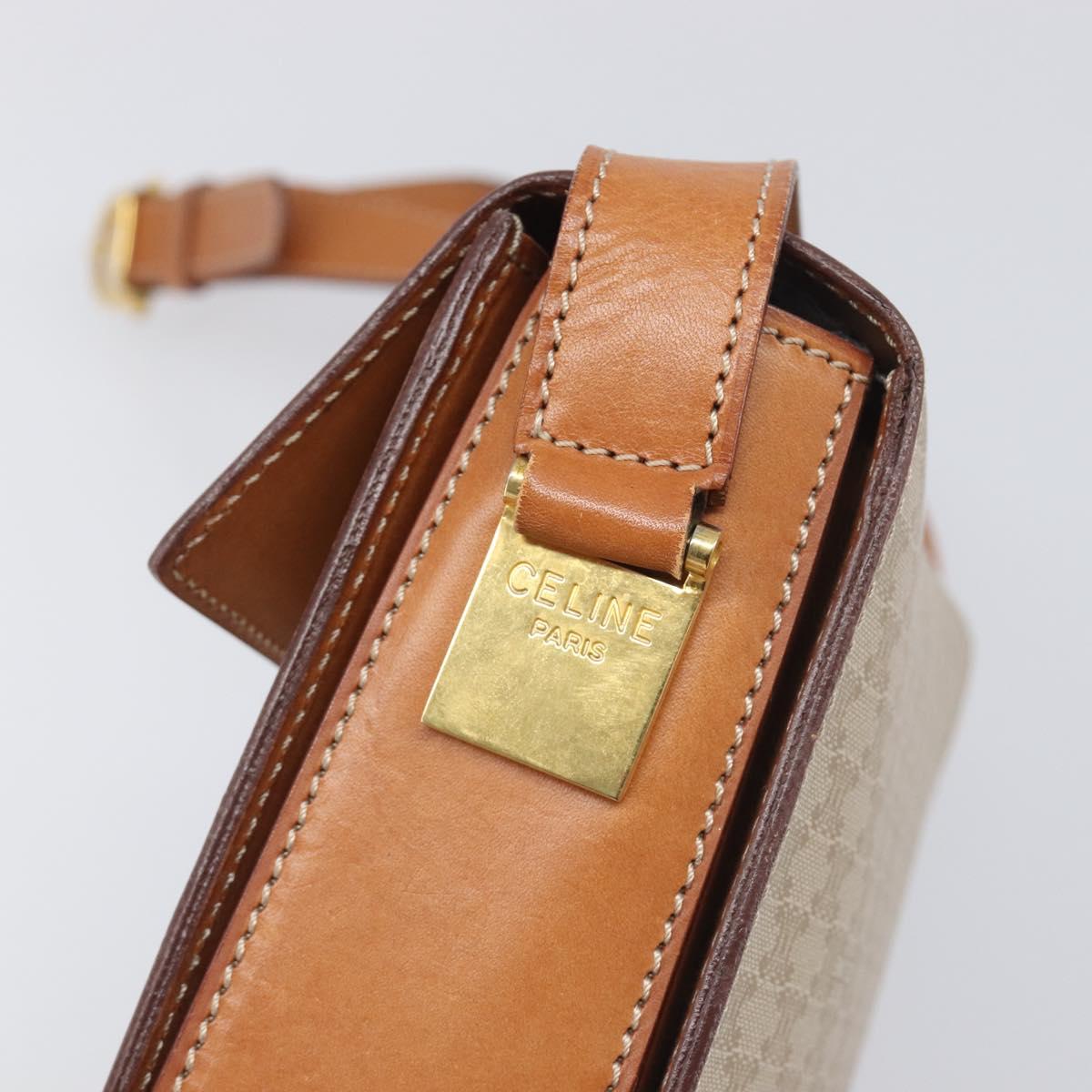 CELINE Macadam Shoulder Bag PVC Leather Beige Gold Tone Auth 198924