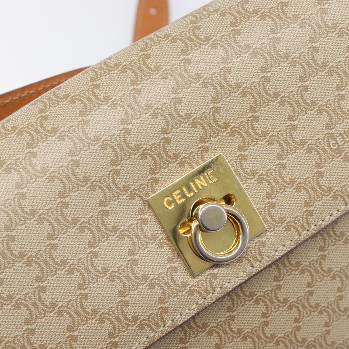 CELINE Macadam Shoulder Bag PVC Leather Beige Gold Tone Auth 198924