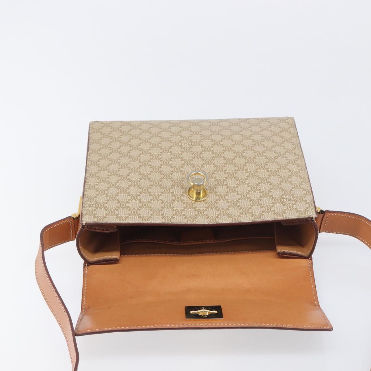 CELINE Macadam Shoulder Bag PVC Leather Beige Gold Tone Auth 198924