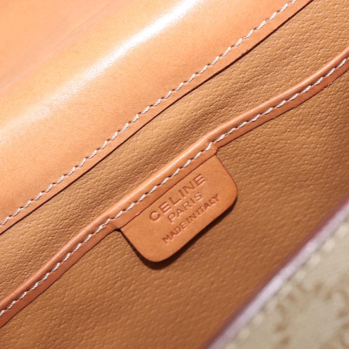 CELINE Macadam Shoulder Bag PVC Leather Beige Gold Tone Auth 198924