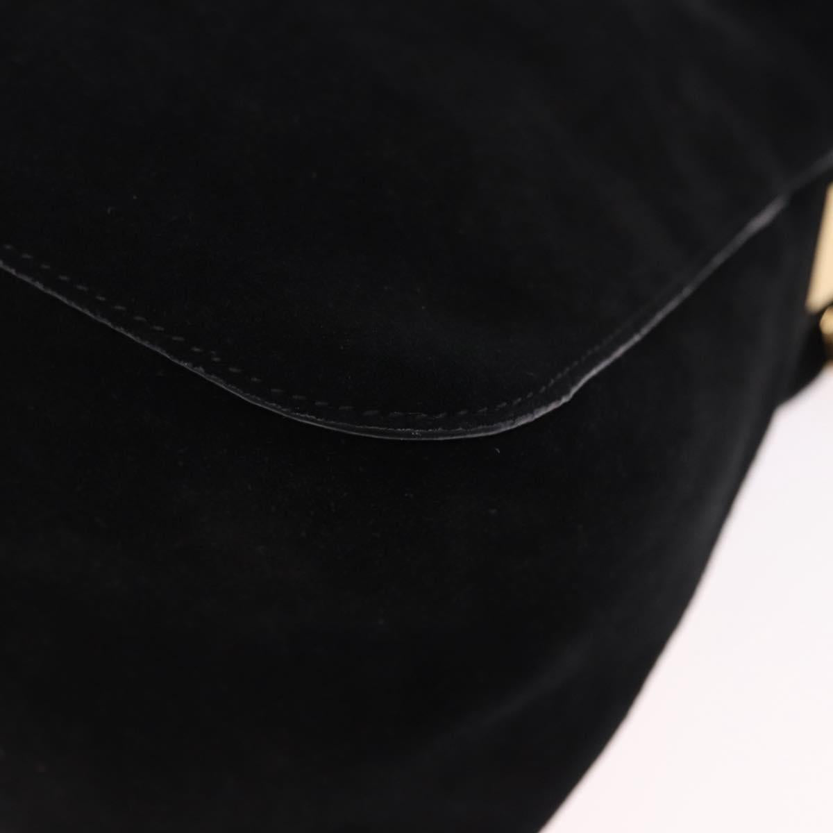 CELINE Chain Shoulder Bag Suede Black Gold Tone Auth 198925A