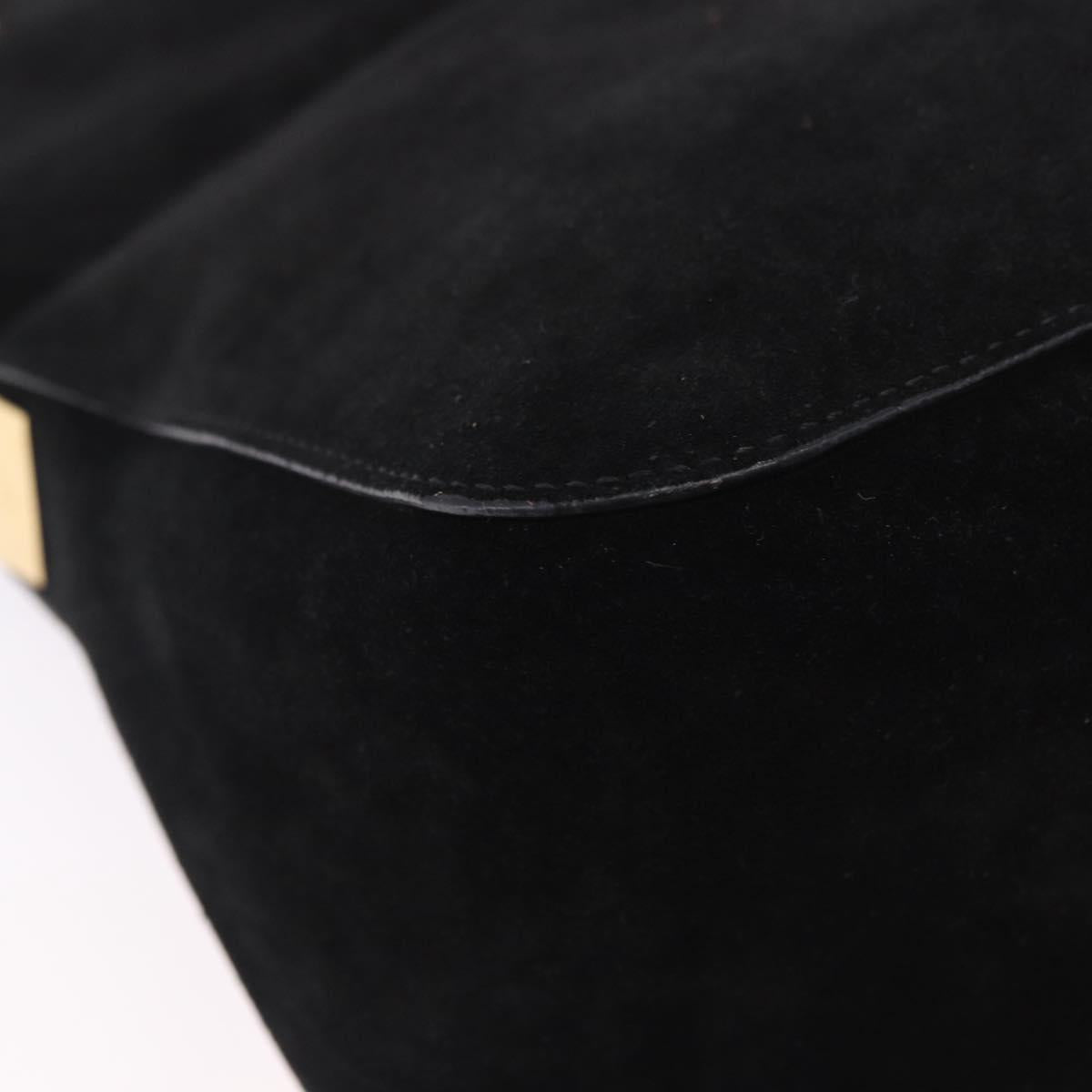 CELINE Chain Shoulder Bag Suede Black Gold Tone Auth 198925A