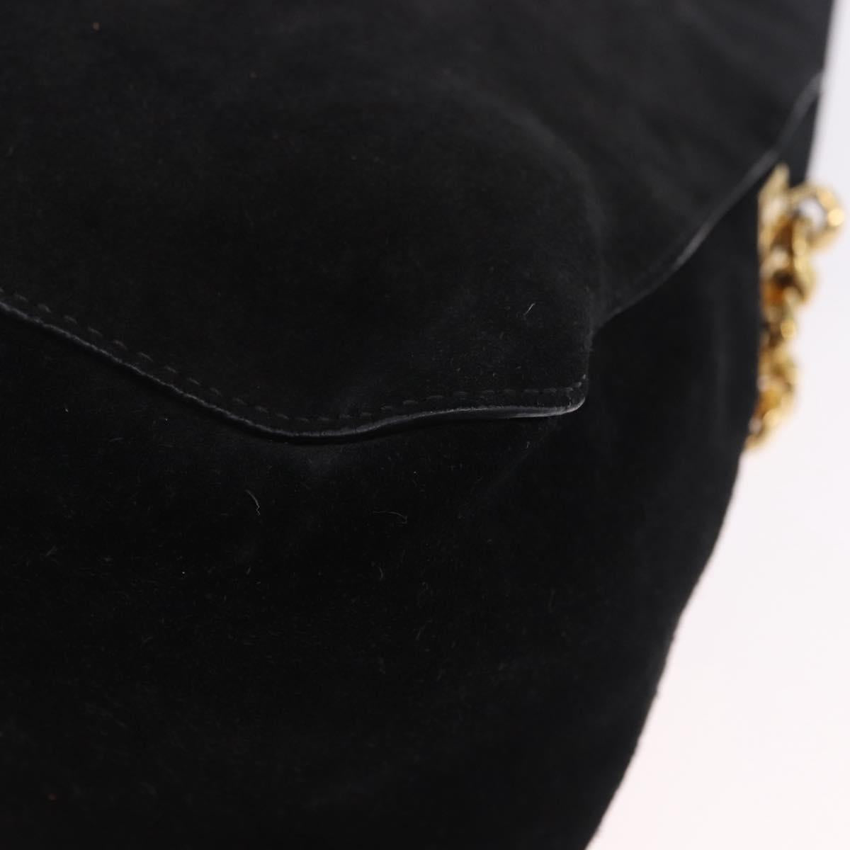 CELINE Chain Shoulder Bag Suede Black Gold Tone Auth 198925A
