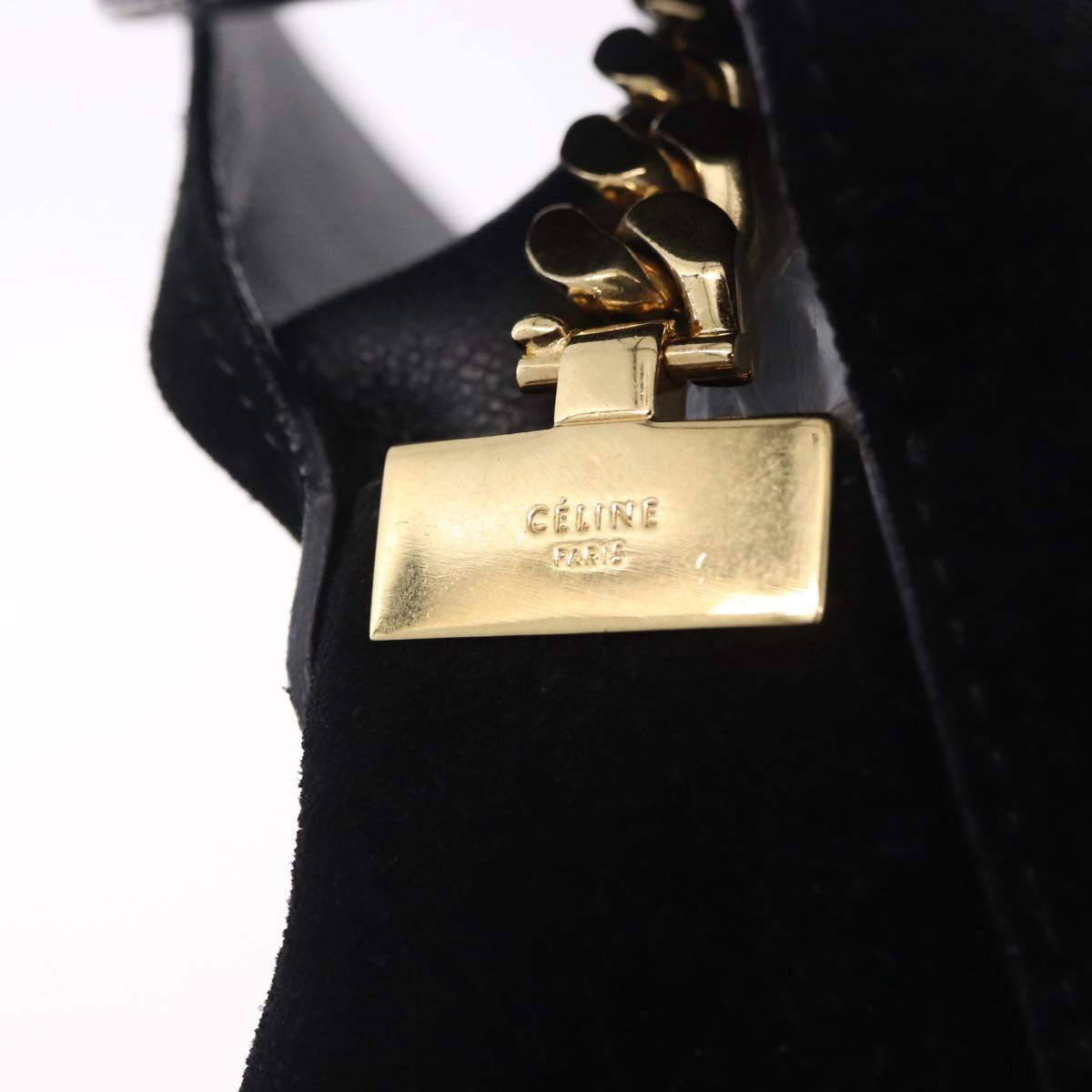CELINE Chain Shoulder Bag Suede Black Gold Tone Auth 198925A