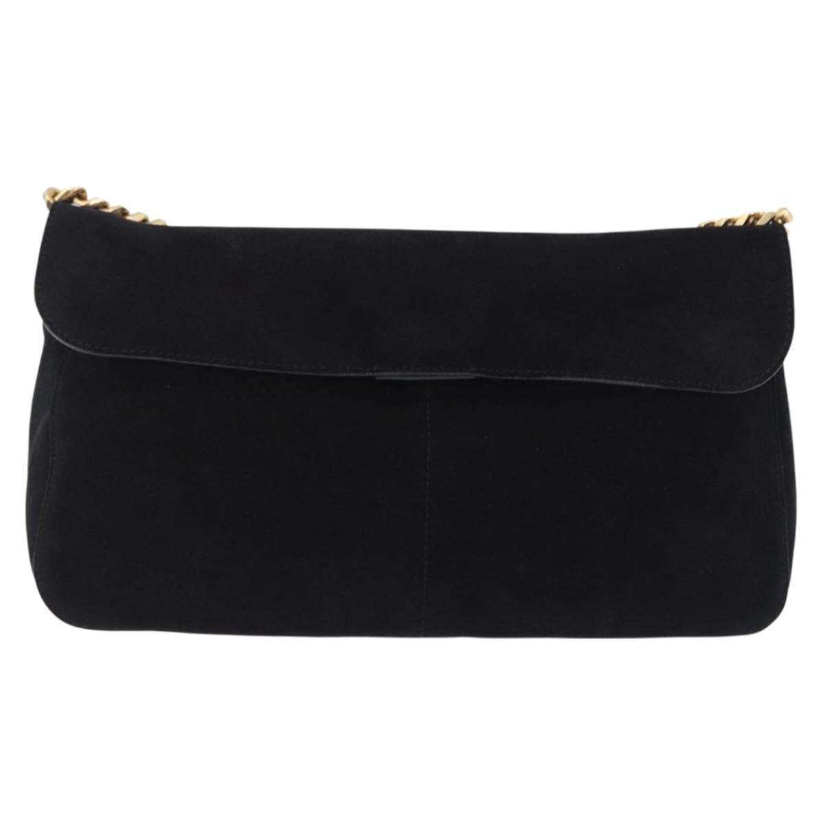 CELINE Chain Shoulder Bag Suede Black Gold Tone Auth 198925A