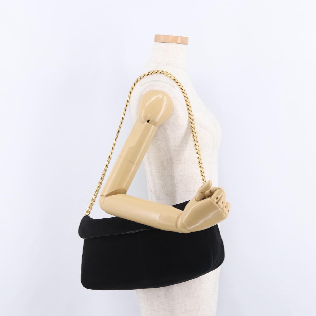 CELINE Chain Shoulder Bag Suede Black Gold Tone Auth 198925A