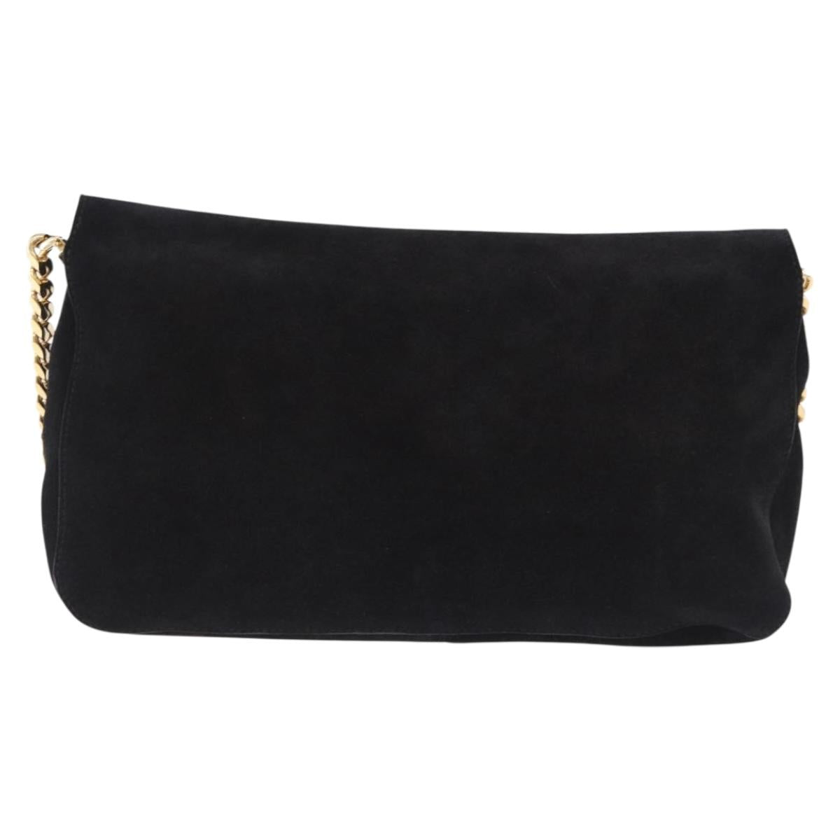 CELINE Chain Shoulder Bag Suede Black Gold Tone Auth 198925A