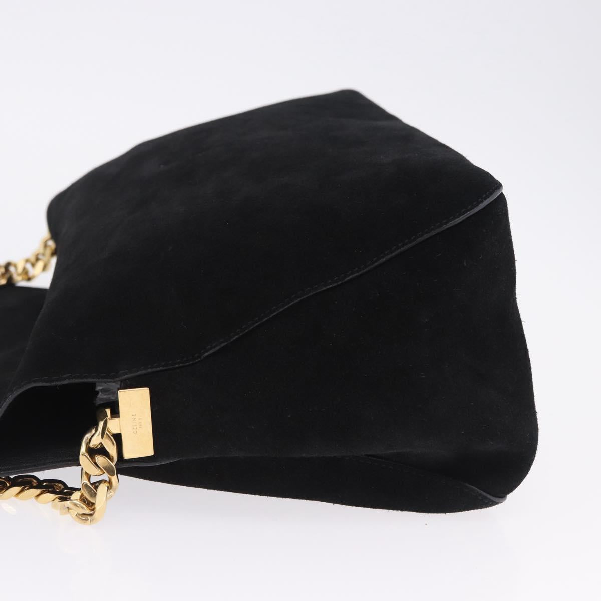 CELINE Chain Shoulder Bag Suede Black Gold Tone Auth 198925A