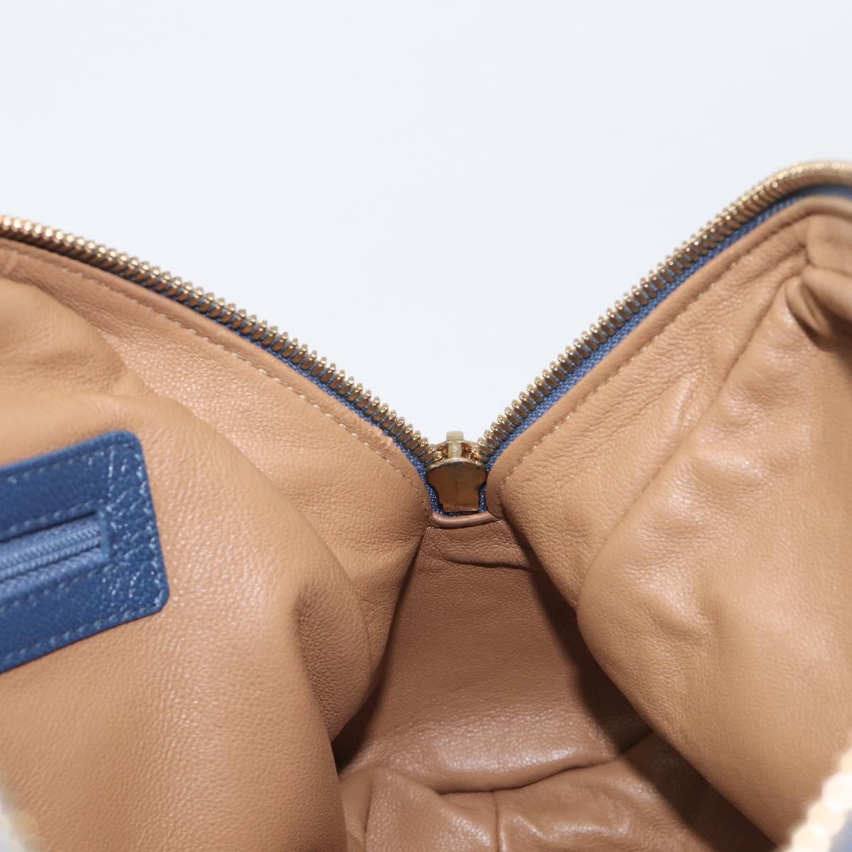 BVLGARI Chandra Hand Bag Leather Blue Gold Tone Auth 198928A