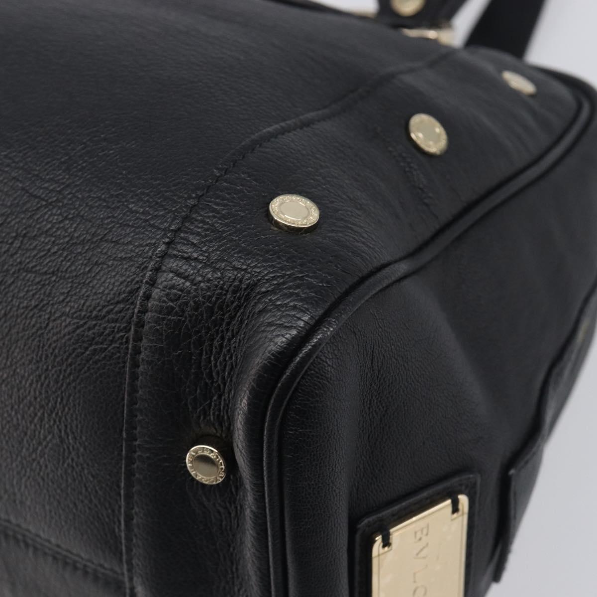 BVLGARI Hand Bag Leather Black Gold Tone Auth 198930A