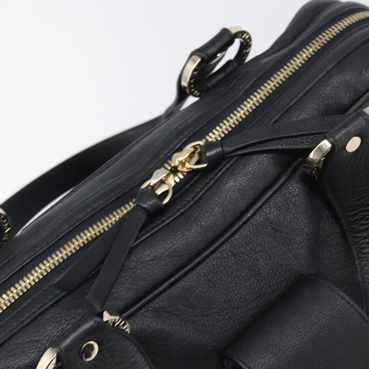 BVLGARI Hand Bag Leather Black Gold Tone Auth 198930A