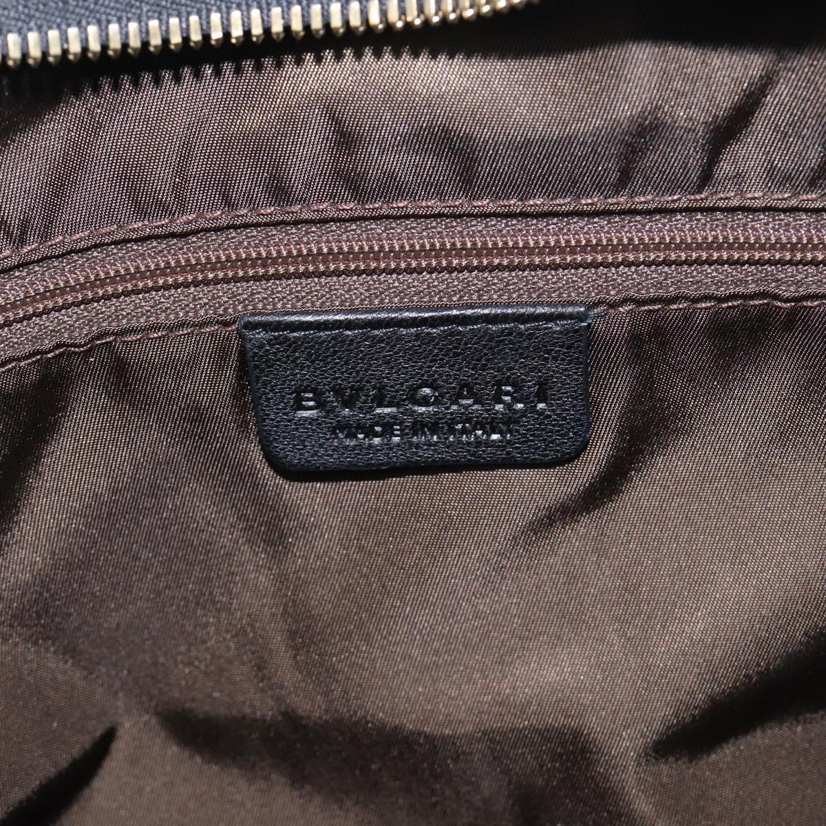 BVLGARI Hand Bag Leather Black Gold Tone Auth 198930A