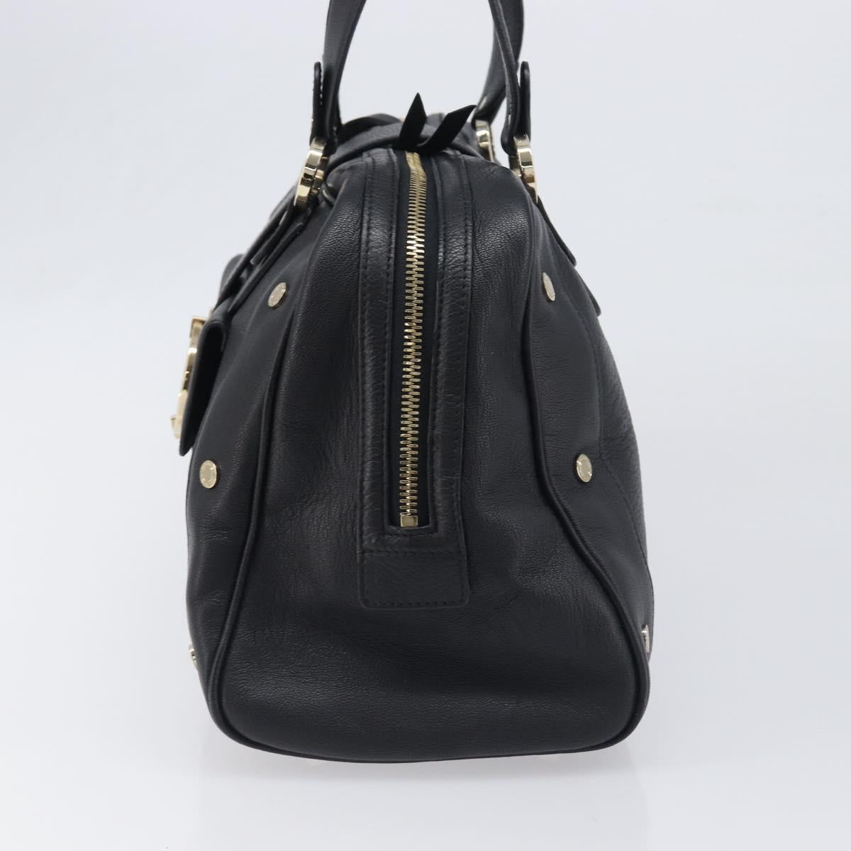 BVLGARI Hand Bag Leather Black Gold Tone Auth 198930A