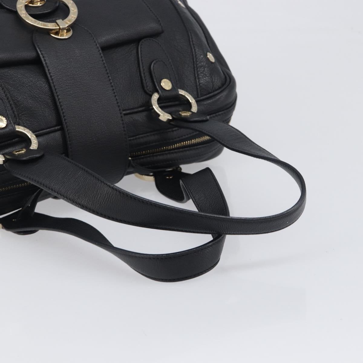BVLGARI Hand Bag Leather Black Gold Tone Auth 198930A