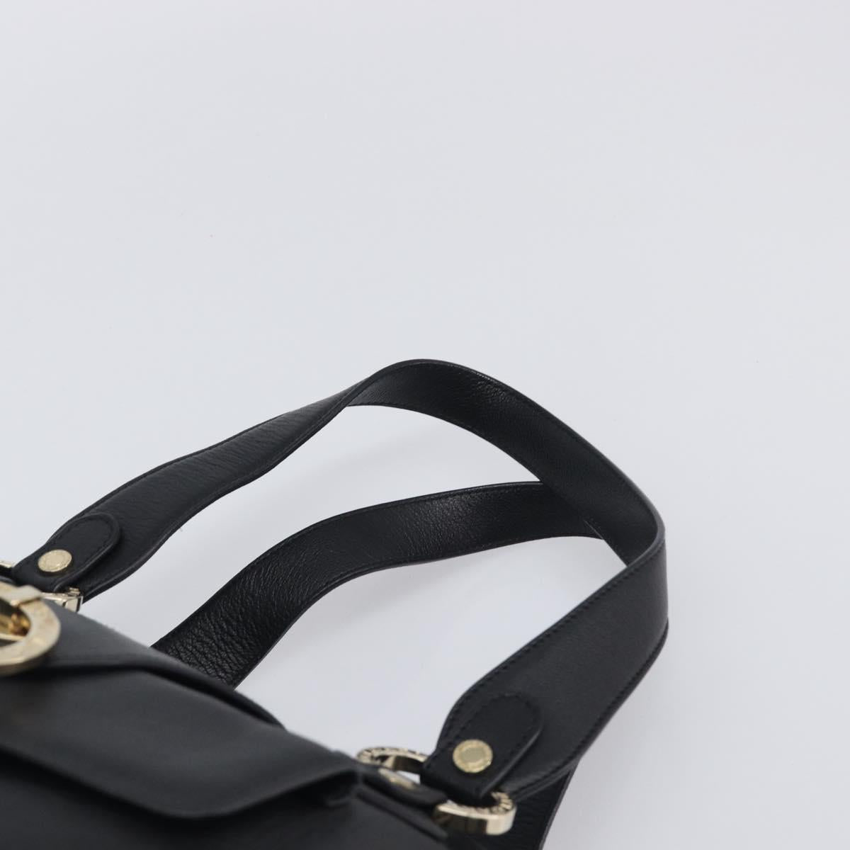 BVLGARI Hand Bag Leather Black Gold Tone Auth 198930A