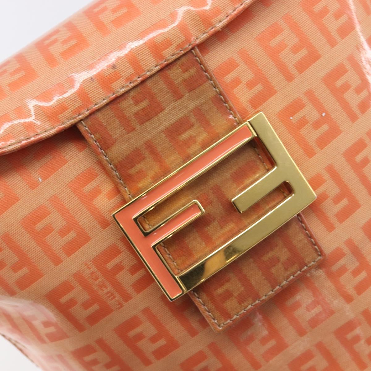 FENDI Zucchino Mamma Baguette Hand Bag Patent Orange Gold Tone Auth 198931