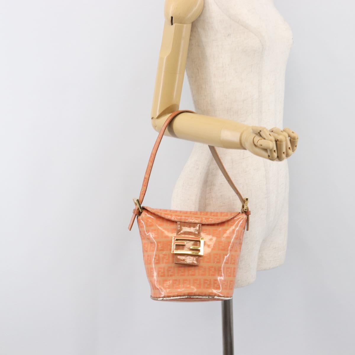 FENDI Zucchino Mamma Baguette Hand Bag Patent Orange Gold Tone Auth 198931