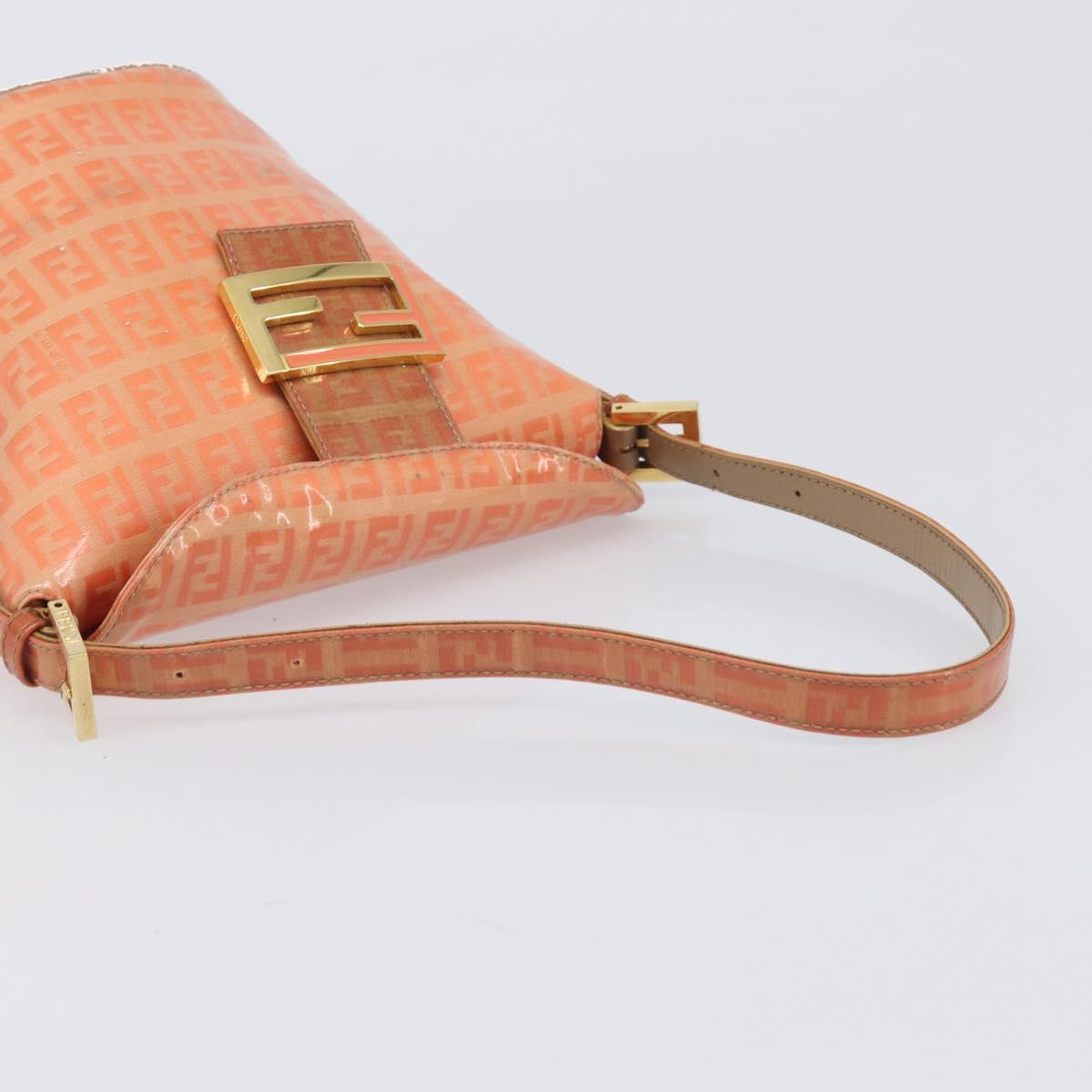 FENDI Zucchino Mamma Baguette Hand Bag Patent Orange Gold Tone Auth 198931