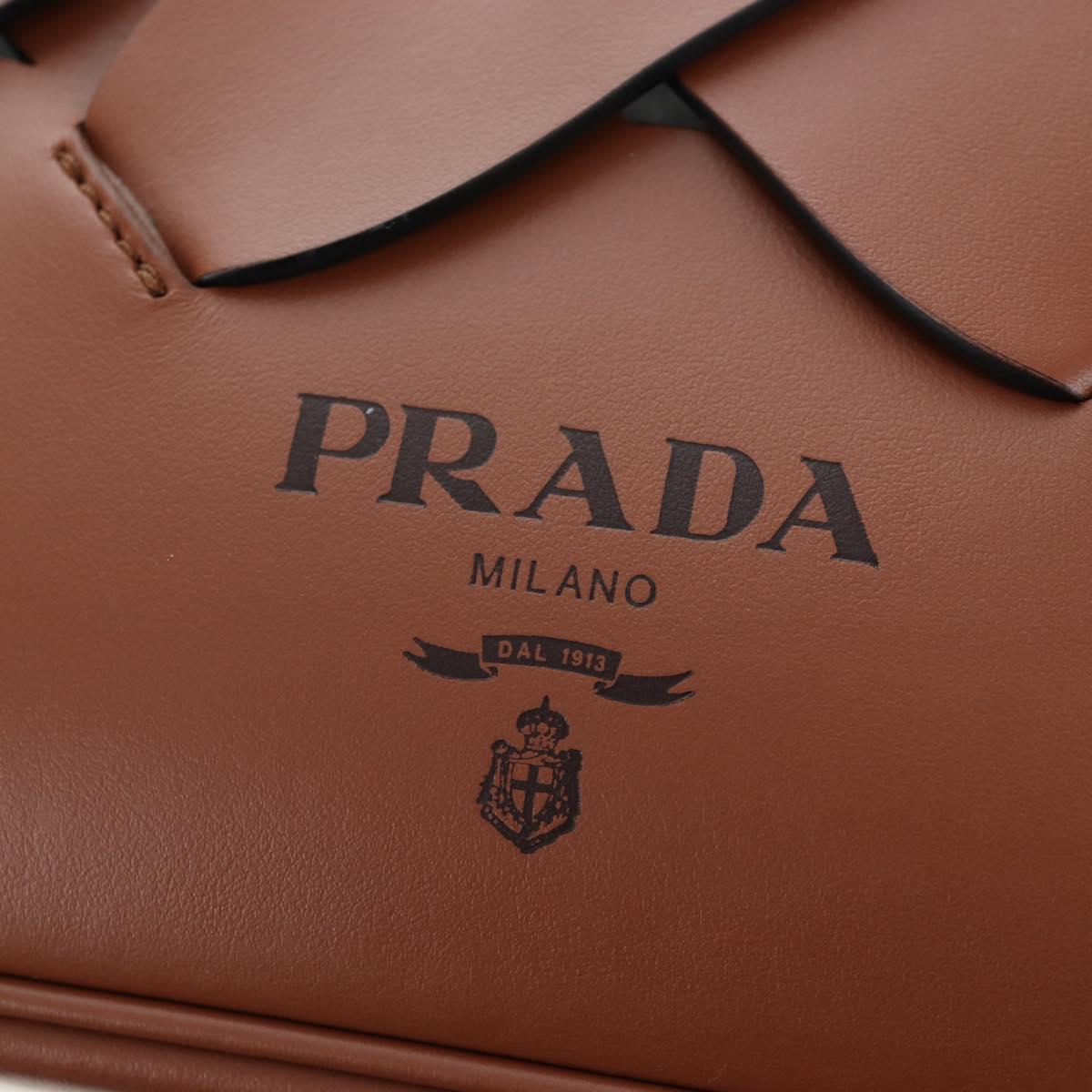 PRADA Vitello Intrecciato Shoulder Bag Leather Brown Silver Auth 198942M