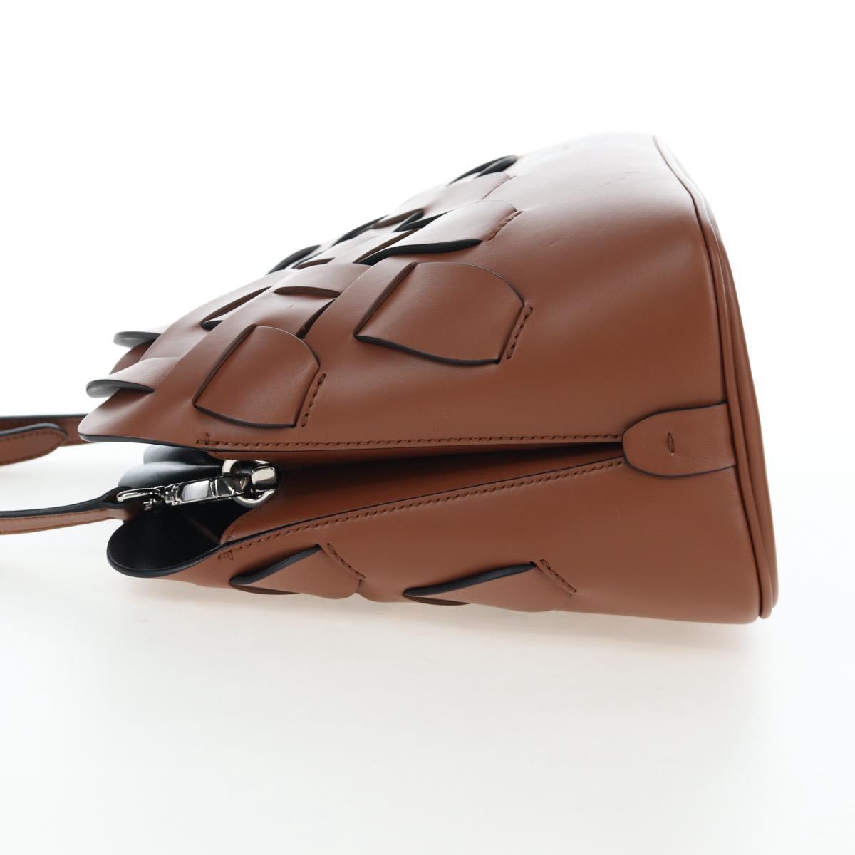 PRADA Vitello Intrecciato Shoulder Bag Leather Brown Silver Auth 198942M