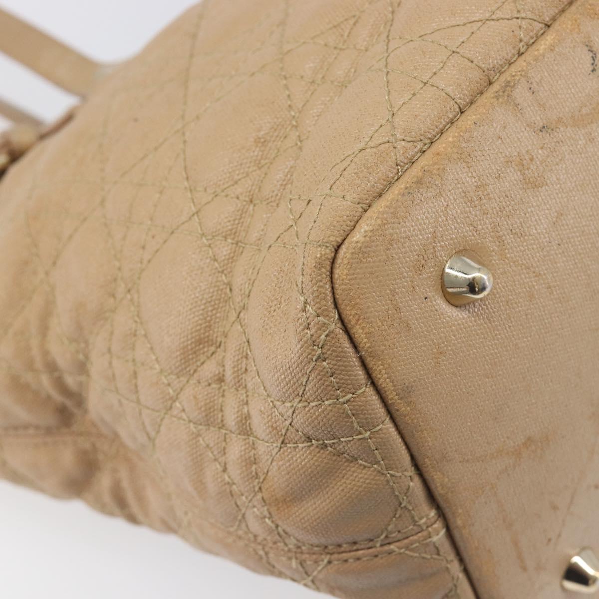 Christian Dior Lady Dior Canage Tote Bag Canvas Beige Gold Tone Auth 198943