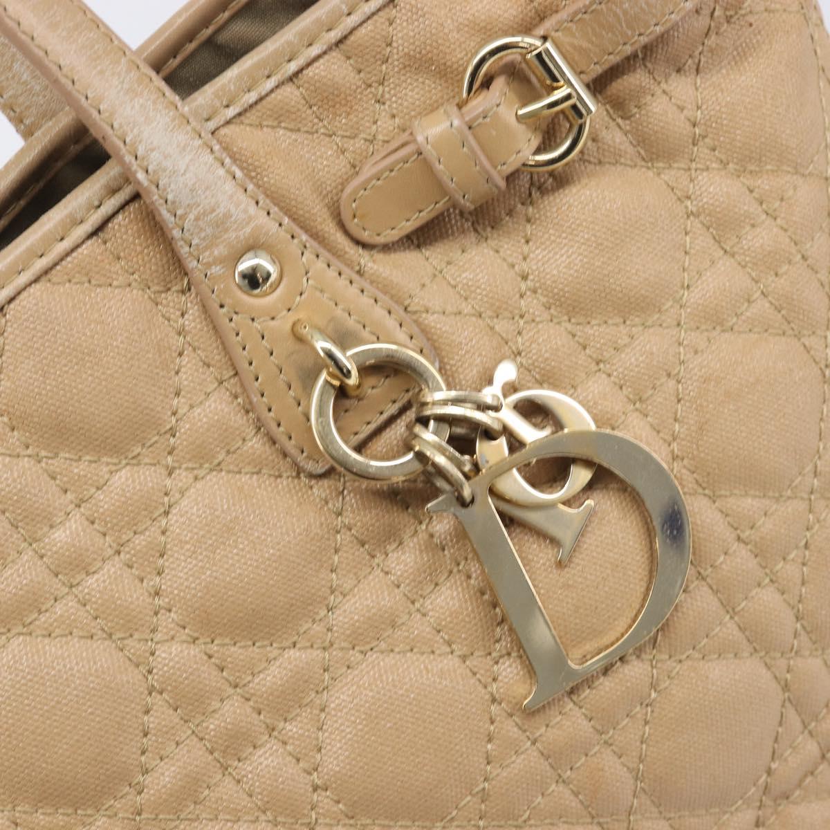 Christian Dior Lady Dior Canage Tote Bag Canvas Beige Gold Tone Auth 198943