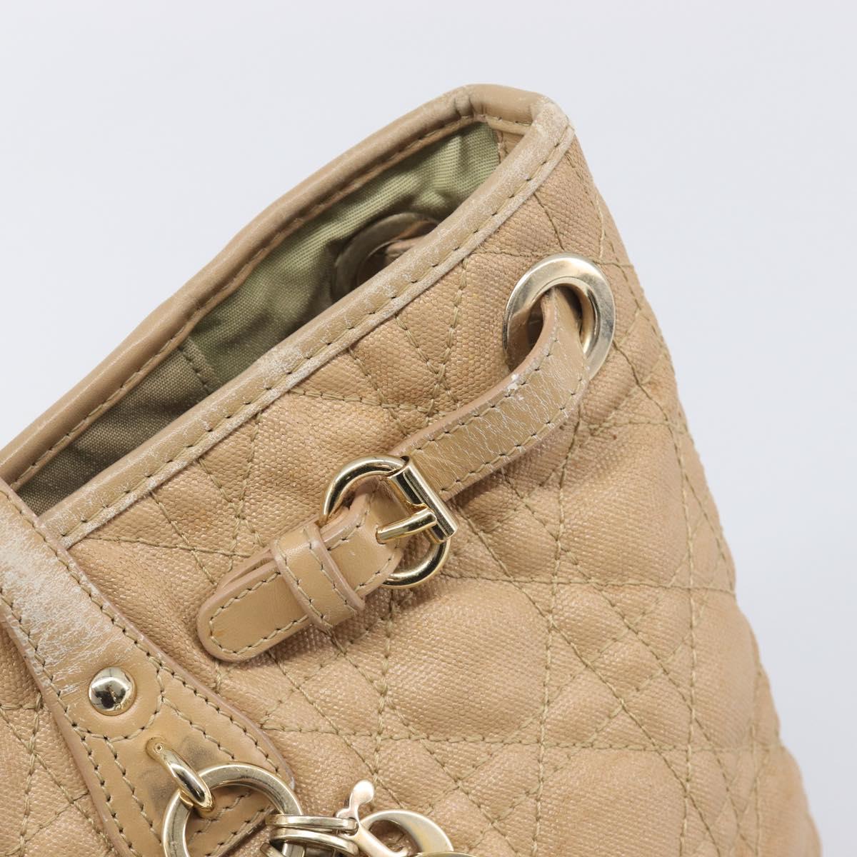 Christian Dior Lady Dior Canage Tote Bag Canvas Beige Gold Tone Auth 198943