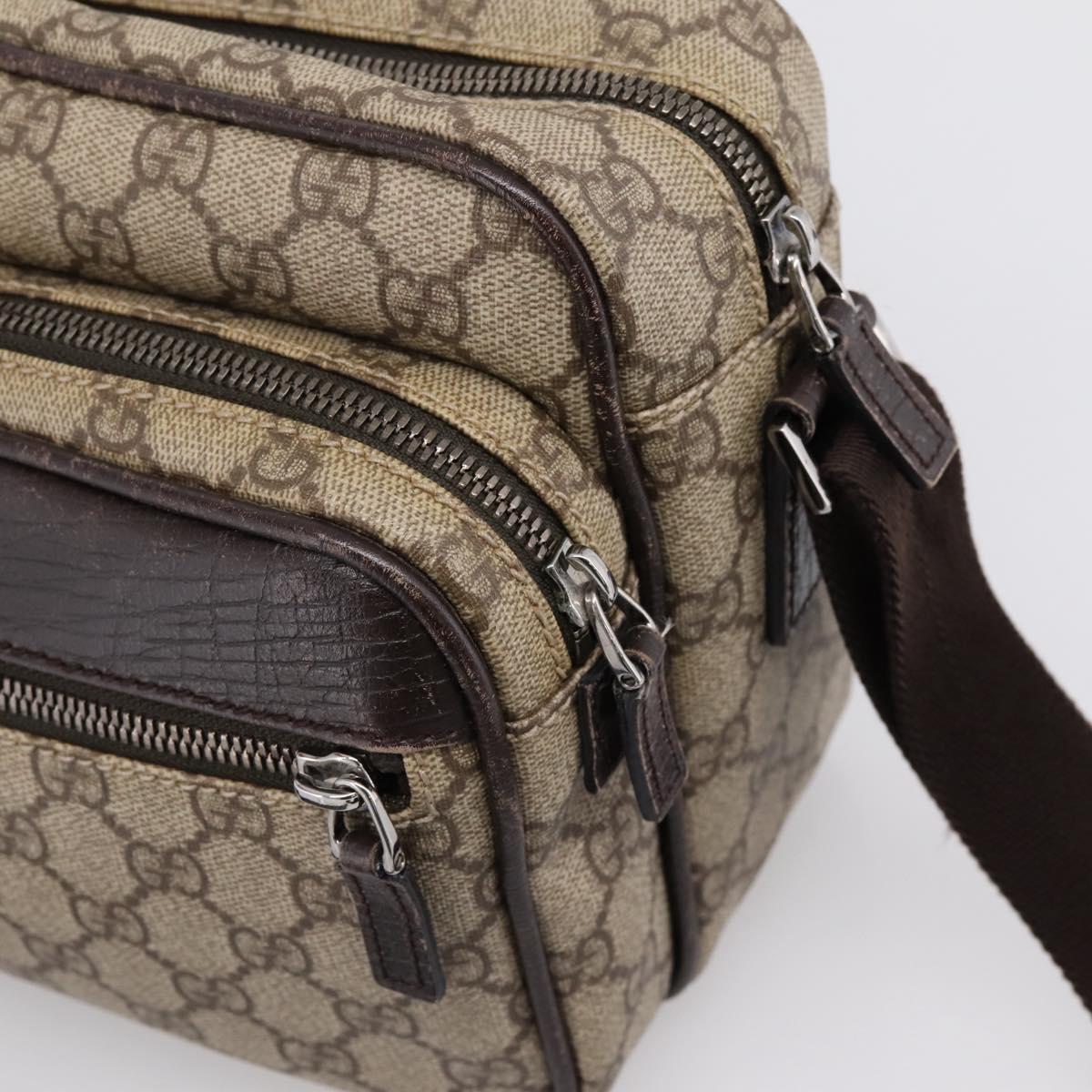 GUCCI GG Supreme Shoulder Bag PVC Leather Beige Silver 114531 Auth 198958