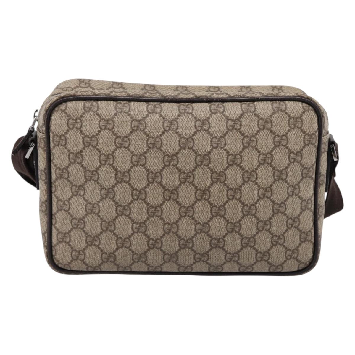 GUCCI GG Supreme Shoulder Bag PVC Leather Beige Silver 114531 Auth 198958