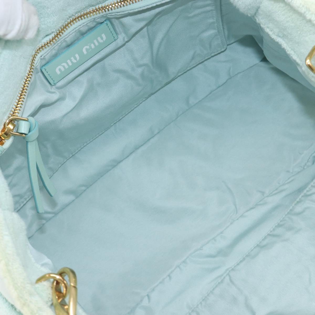 Miu Miu Terry Cloth Tote Bag Pile Light Blue Gold Tone Auth 198970